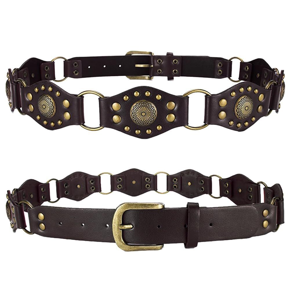 3366 Plus Size Brown Western Belts For Women Cowgirl Y2k Studded Leather